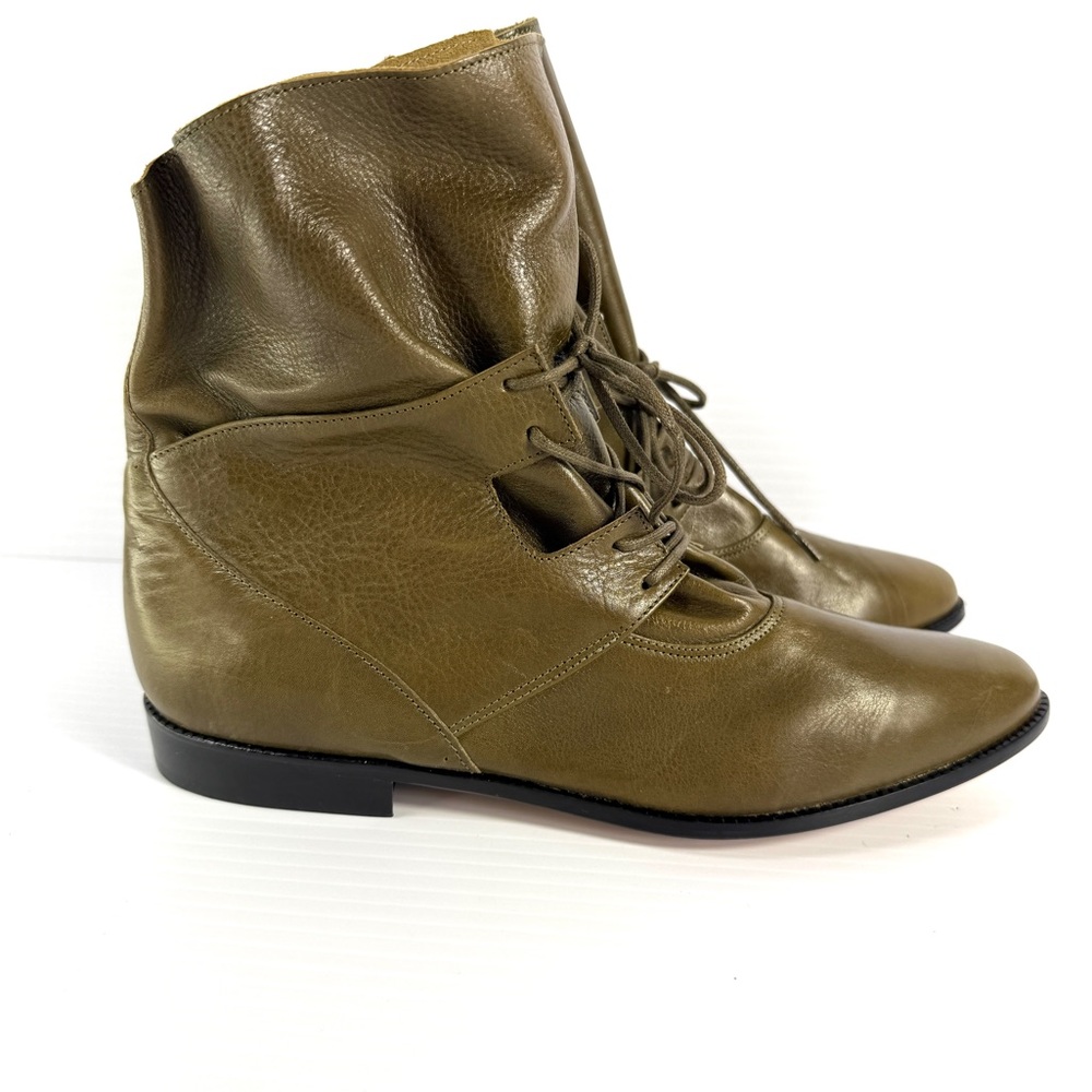 Vaneli Olive Leather Lace-Up Boots